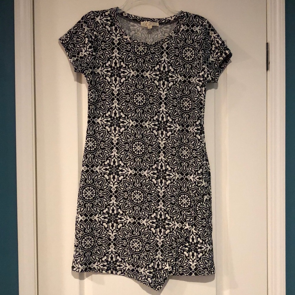 Pink Rose black and white dress